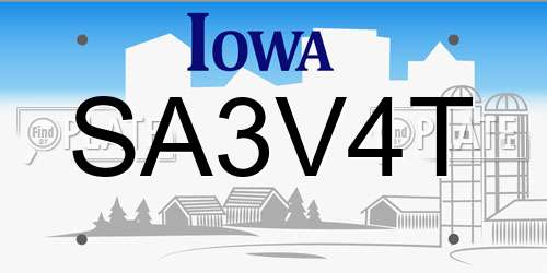 SA3V4T Iowa License Plate