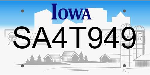 SA4T949 Iowa License Plate