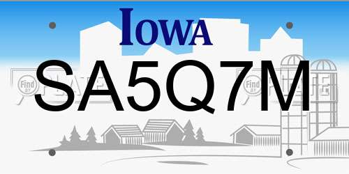 SA5Q7M Iowa License Plate