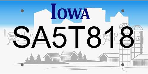 SA5T818 Iowa License Plate