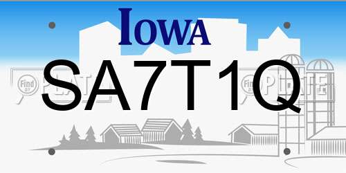 SA7T1Q Iowa License Plate