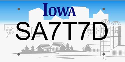 SA7T7D Iowa License Plate