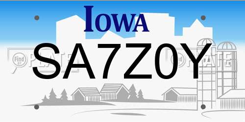 SA7Z0Y Iowa License Plate