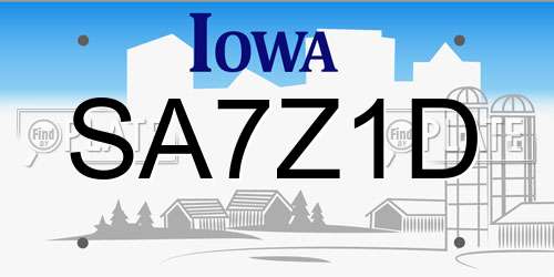 SA7Z1D Iowa License Plate