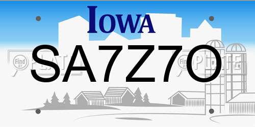 SA7Z7O Iowa License Plate