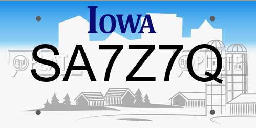 SA7Z7Q Iowa License Plate