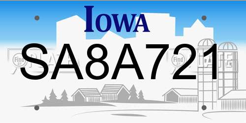 SA8A721 Iowa License Plate