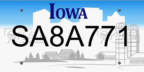 SA8A771 Iowa License Plate