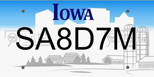 SA8D7M Iowa License Plate