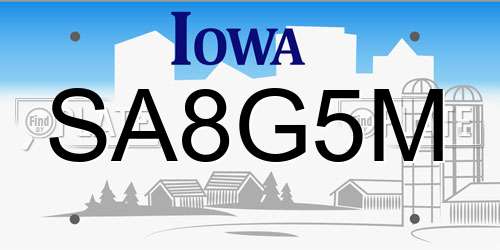 SA8G5M Iowa License Plate