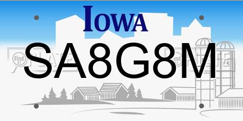SA8G8M Iowa License Plate