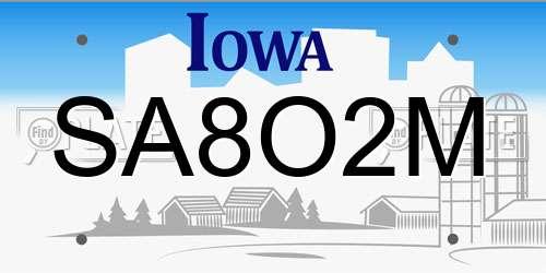 SA8O2M Iowa License Plate