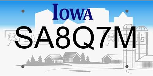 SA8Q7M Iowa License Plate