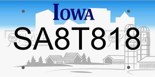 SA8T818 Iowa License Plate