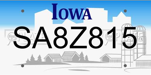 SA8Z815 Iowa License Plate
