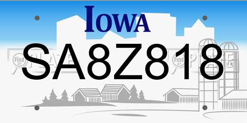 SA8Z818 Iowa License Plate