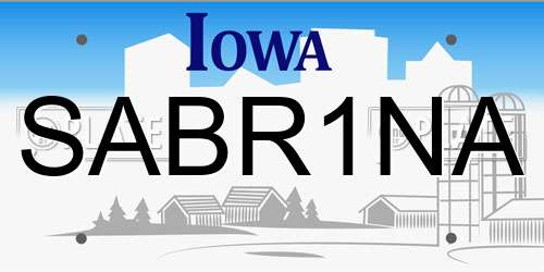 SABR1NA Iowa License Plate