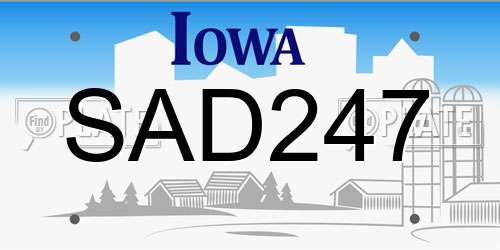 SAD247 Iowa License Plate