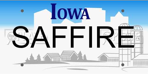 SAFFIRE Iowa License Plate