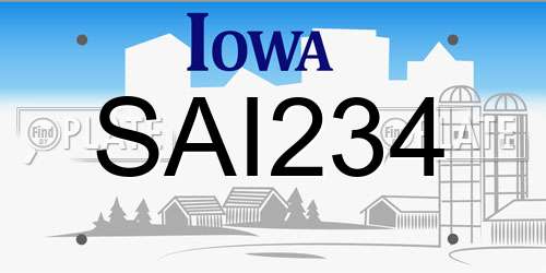 SAI234 Iowa License Plate