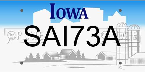 SAI73A Iowa License Plate