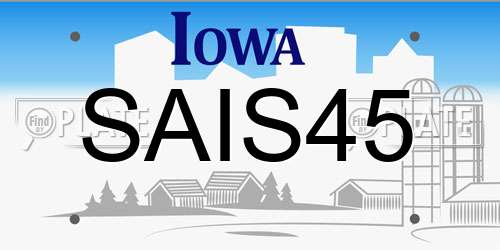 SAIS45 Iowa License Plate