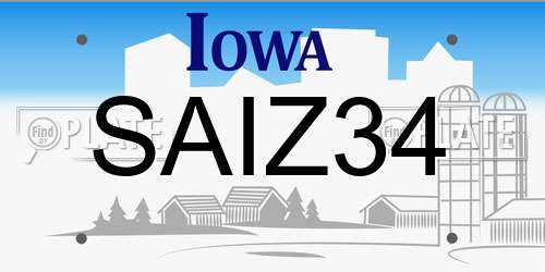 SAIZ34 Iowa License Plate