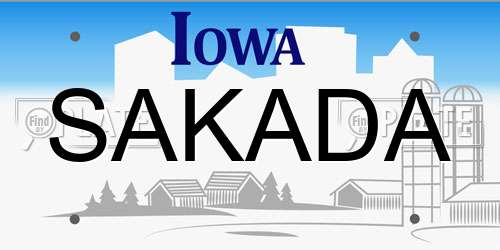 SAKADA Iowa License Plate