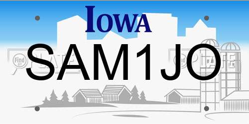 SAM1JO Iowa License Plate