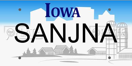 SANJNA Iowa License Plate
