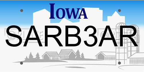 SARB3AR Iowa License Plate
