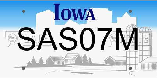 SAS07M Iowa License Plate