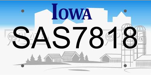 SAS7818 Iowa License Plate