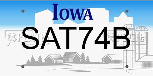 SAT74B Iowa License Plate