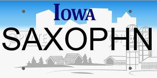 SAXOPHN Iowa License Plate