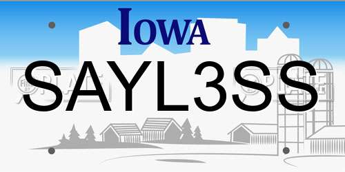 SAYL3SS Iowa License Plate