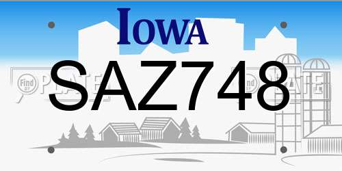 SAZ748 Iowa License Plate