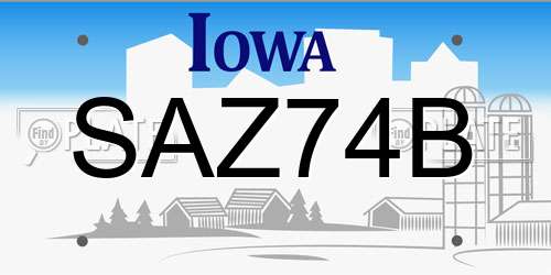 SAZ74B Iowa License Plate