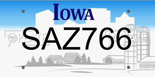 SAZ766 Iowa License Plate