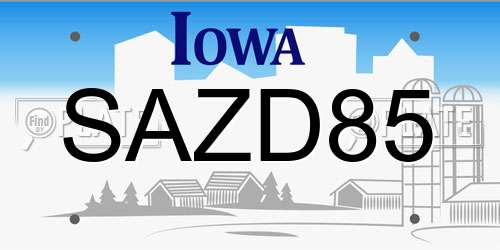 SAZD85 Iowa License Plate
