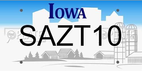 SAZT10 Iowa License Plate