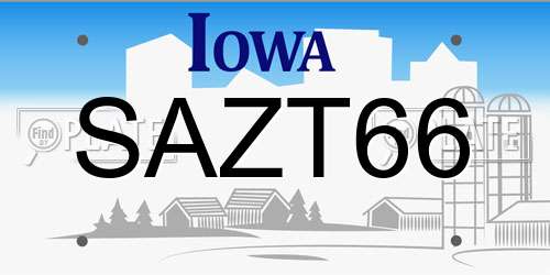 SAZT66 Iowa License Plate