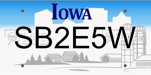 SB2E5W Iowa License Plate