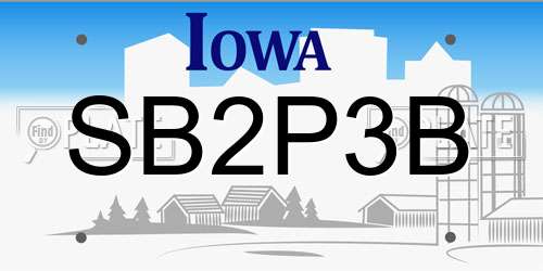 SB2P3B Iowa License Plate