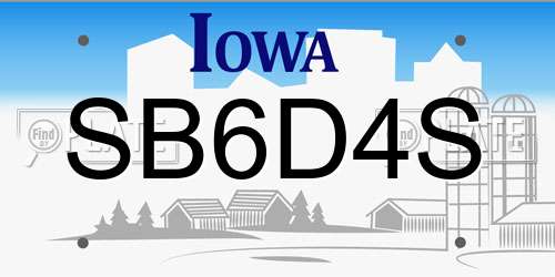 SB6D4S Iowa License Plate