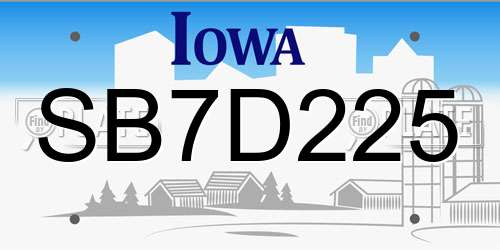 SB7D225 Iowa License Plate