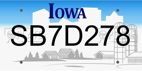SB7D278 Iowa License Plate