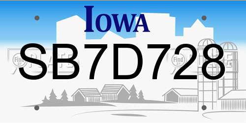 SB7D728 Iowa License Plate