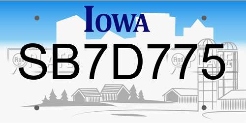 SB7D775 Iowa License Plate