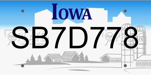 SB7D778 Iowa License Plate